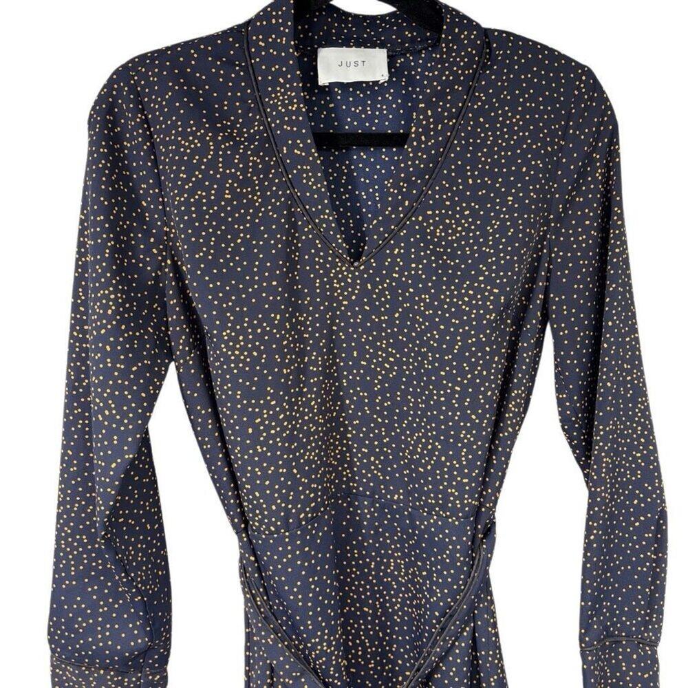 Just Female Hana Dress Blue Yellow Long Sleeve Belted Sz S Women’s